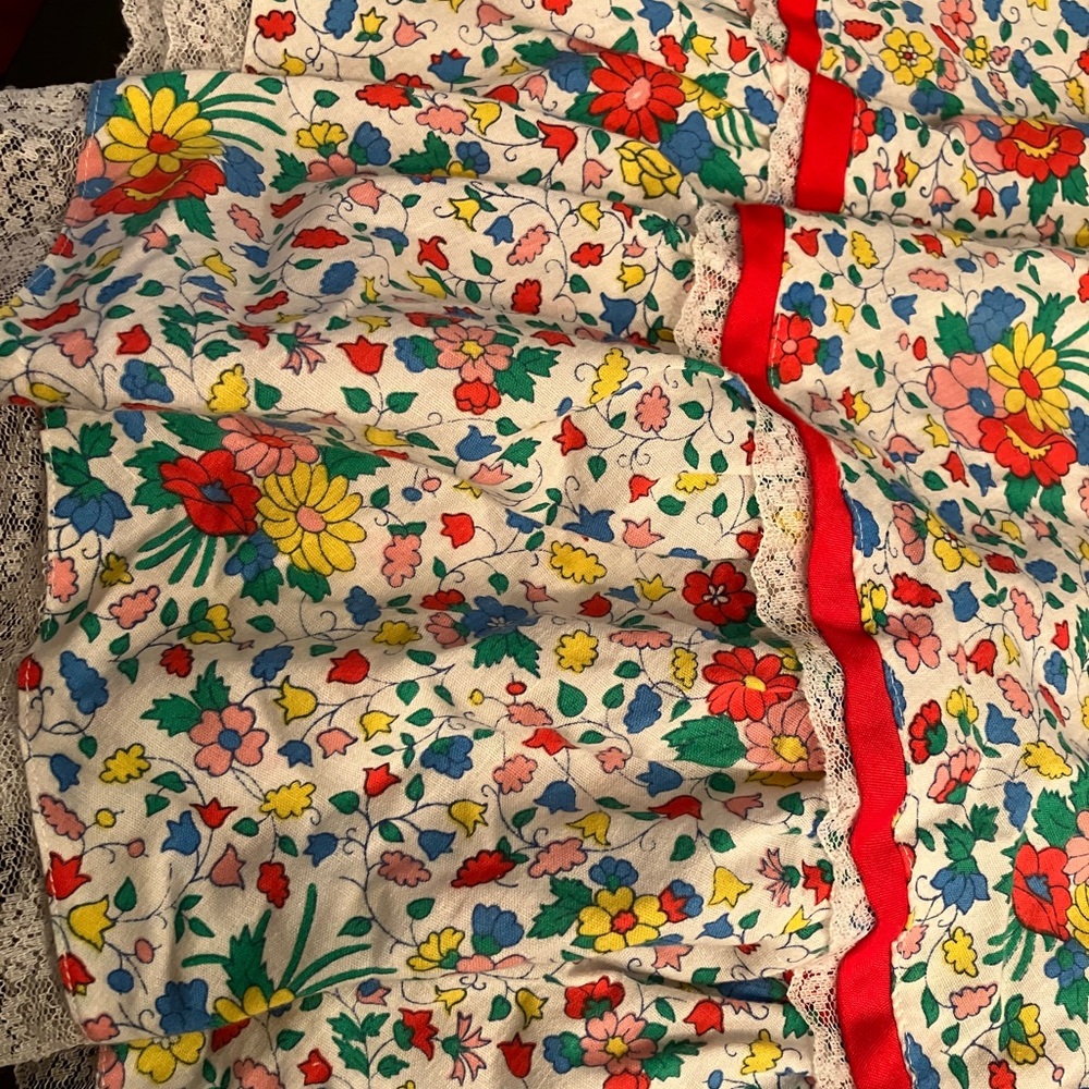 Vintage Floral Skirt with Red Accents